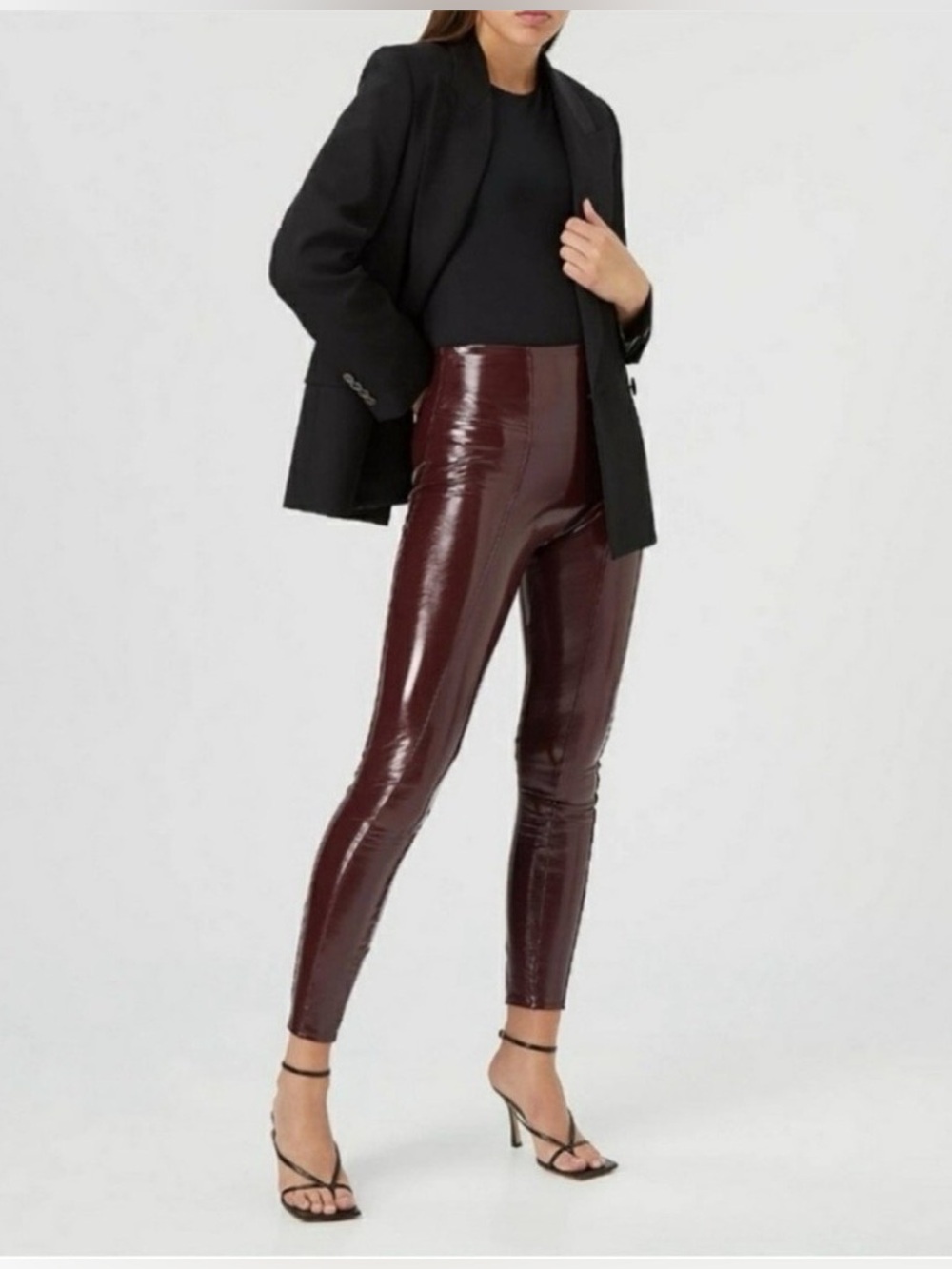 Spanx Faux Patent Leather Leggings Small Ruby Liquid Gloss High Waisted